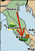 A yellow support-move lets the army in Venice overpower the army holding in Rome